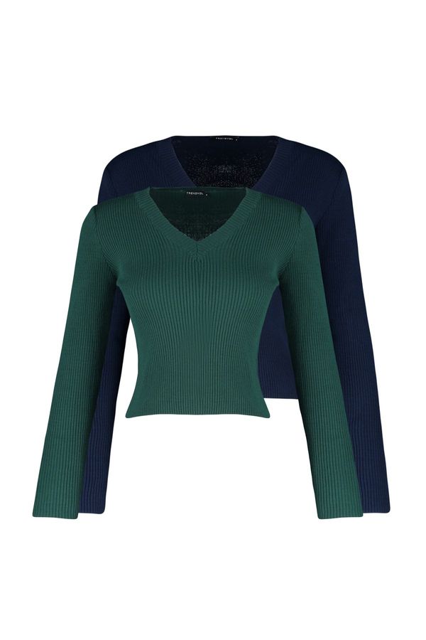 Trendyol Trendyol Navy Blue-Khaki Basic 2-Pack Knitwear Sweater