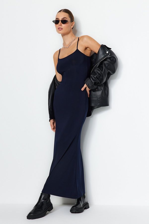Trendyol Trendyol Navy Blue Knitted/Fitted Maxi Dress with Straps