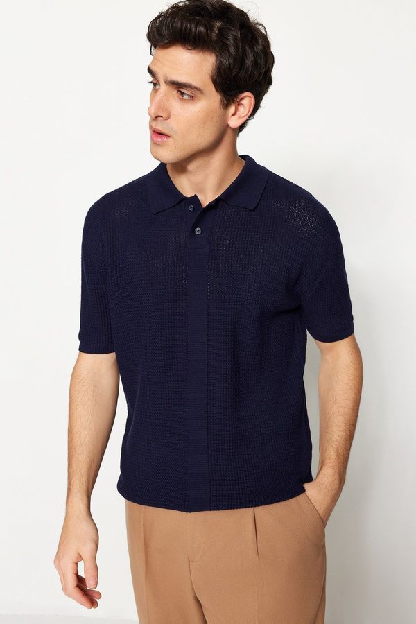 Trendyol Trendyol Navy Blue Limited Edition Relaxed Short Sleeve Knitwear Polo Neck T-shirt