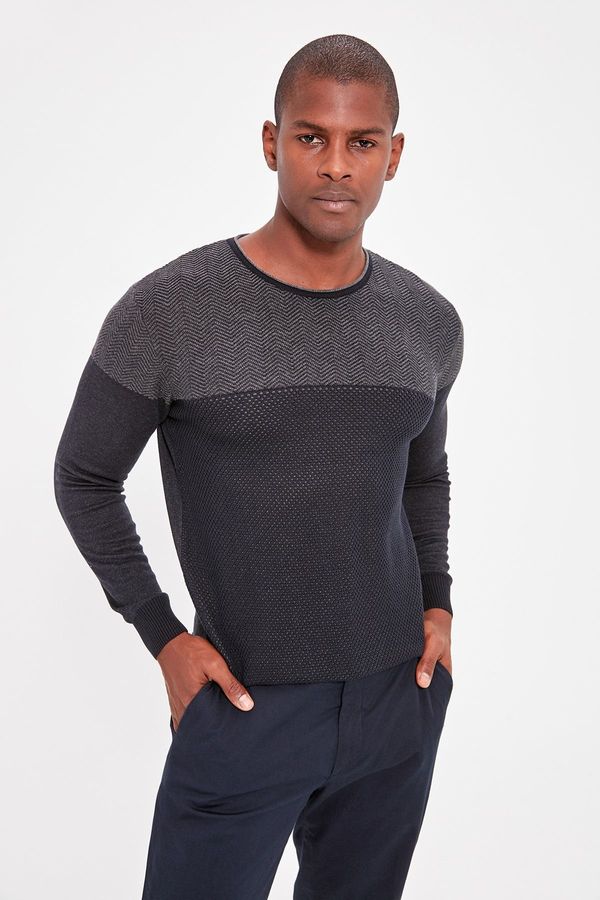 Trendyol Trendyol Navy Blue Men's Paneled Slim Fit Sweater