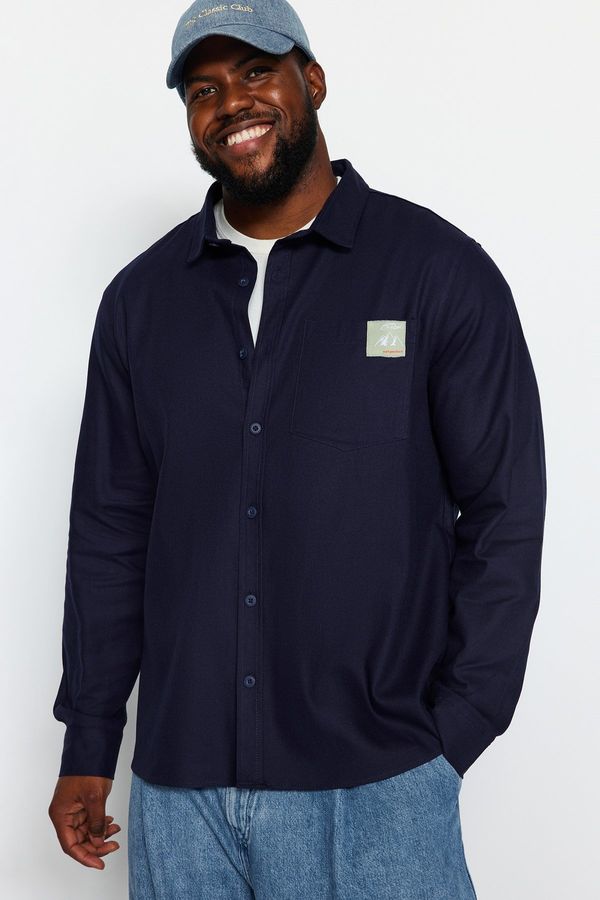 Trendyol Trendyol Navy Blue Men's Regular Fit Label Detail Gabardine 100% Cotton Shirt