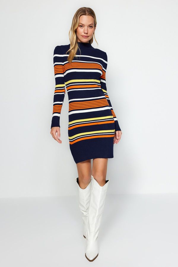 Trendyol Trendyol Navy Blue Mini High Neck Knitwear Dress