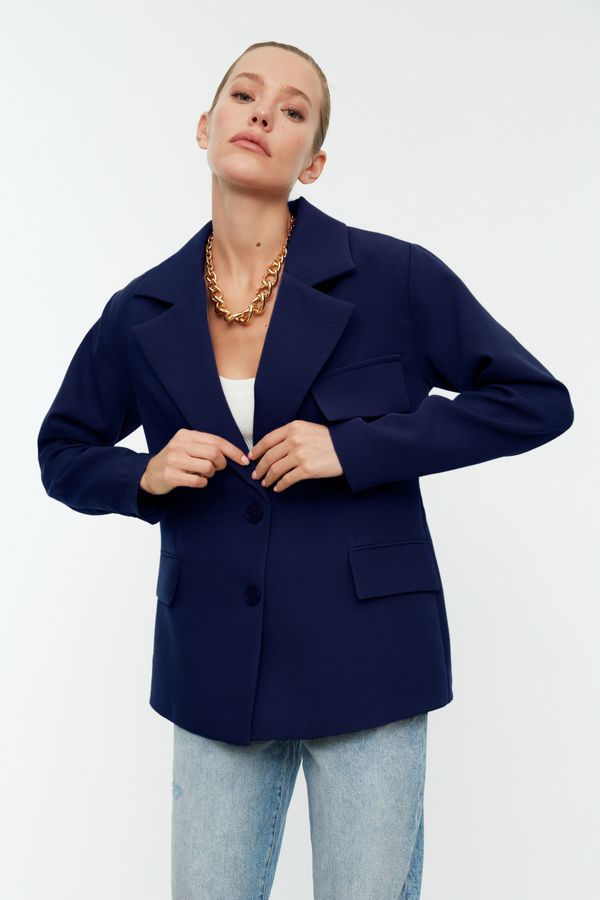 Trendyol Trendyol Navy Blue Oversize Lined Woven Blazer Jacket