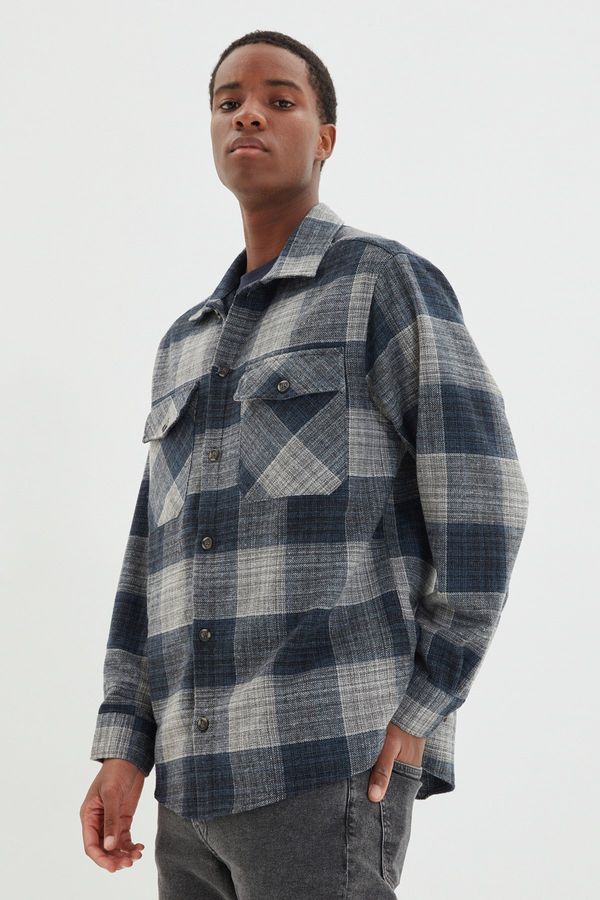 Trendyol Trendyol Navy Blue Oversize Lumberjack Plaid Shirt