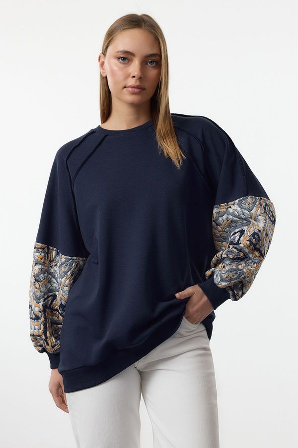 Trendyol Trendyol Navy Blue Oversize Sleeve Detailed 3 Thread Knitted Tunic