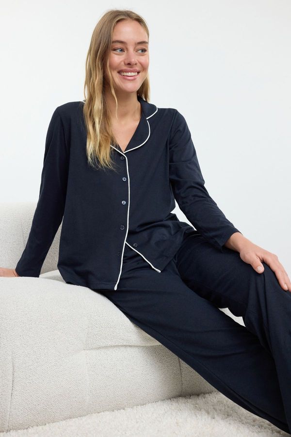 Trendyol Trendyol Navy Blue Piping Detailed Knitted Pajama Set