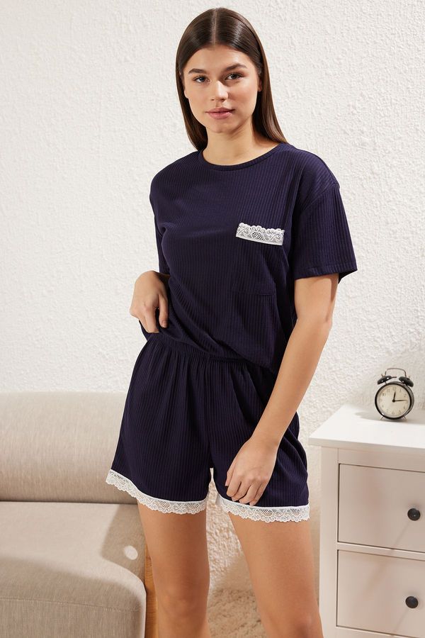 Trendyol Trendyol Navy Blue Plain Camisole Knitted Pajama Set