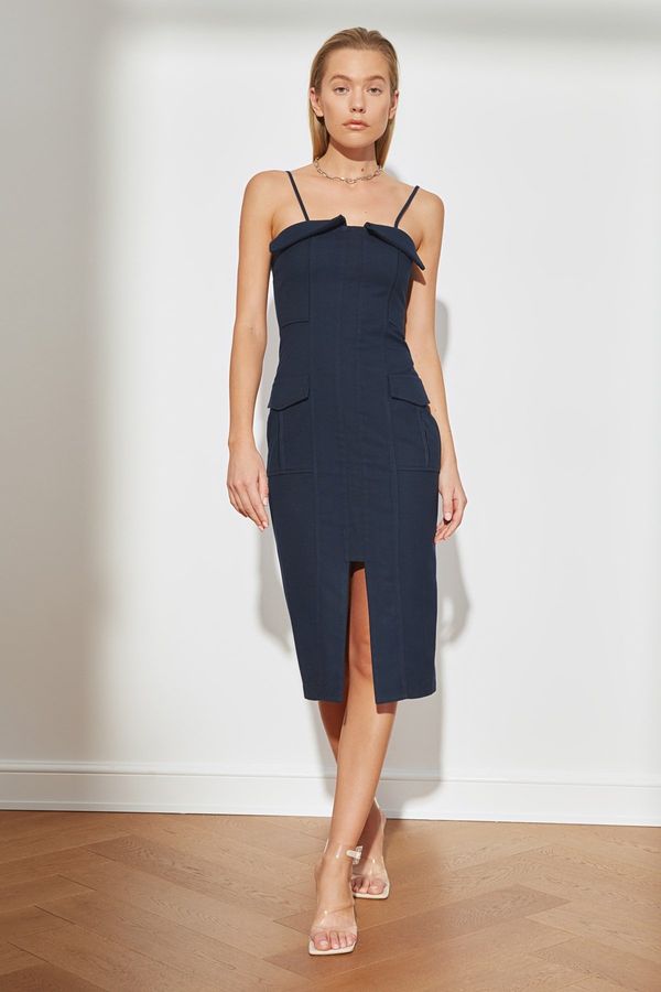 Trendyol Trendyol Navy Blue Pocket and Slit Detail Dress