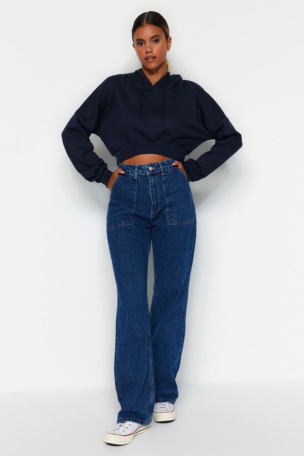 Trendyol Trendyol Navy Blue Pocket Detailed High Waist Wide Leg Jeans