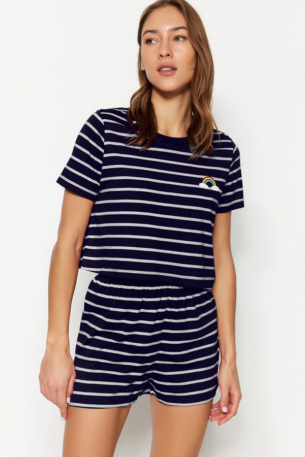 Trendyol Trendyol Navy Blue Rainbow Printed T-shirt with Shorts and Knitted Pajamas Set