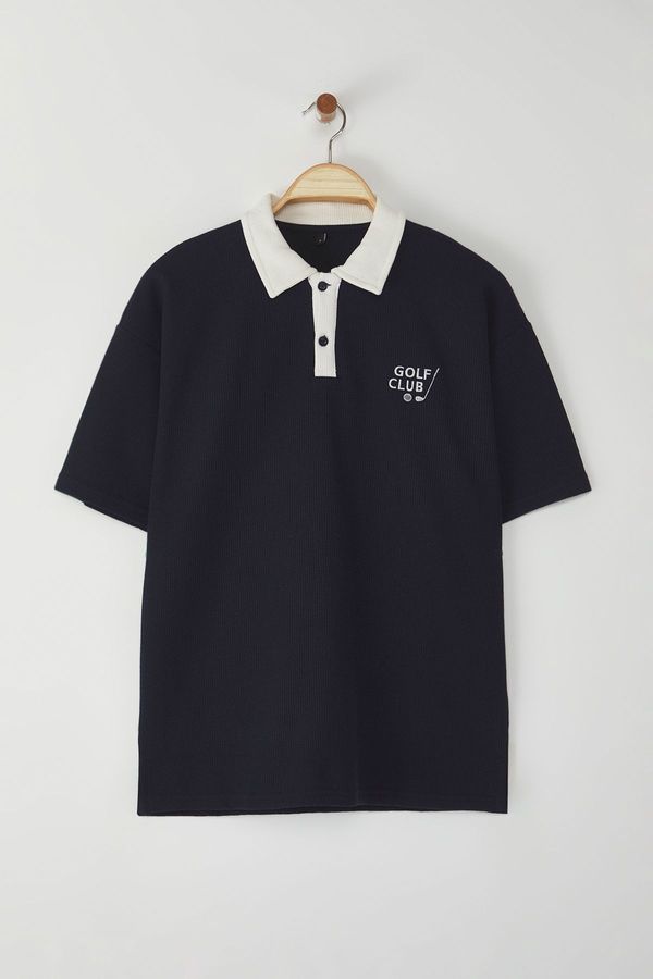 Trendyol Trendyol Navy Blue Regular Polo Collar Plain Knitted Polo Collar T-shirt