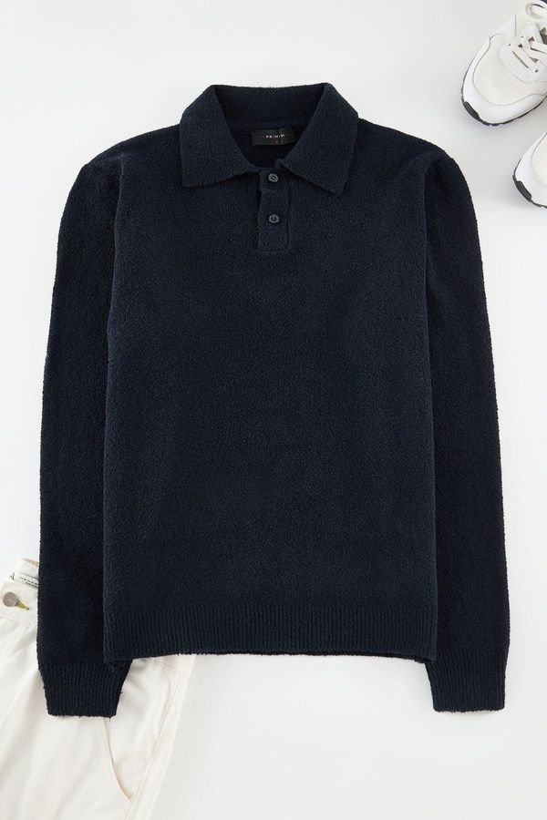 Trendyol Trendyol Navy Blue Regular Polo Neck Textured Knitwear Sweater