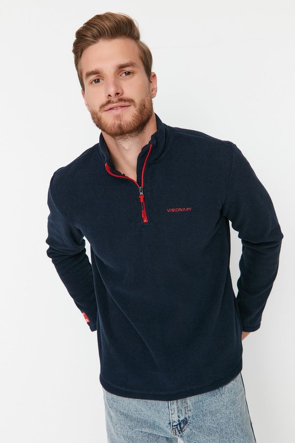 Trendyol Trendyol Navy Blue Regular/Normal Cut Zippered Stand Collar Anti-pilling Fleece Sweatshirt