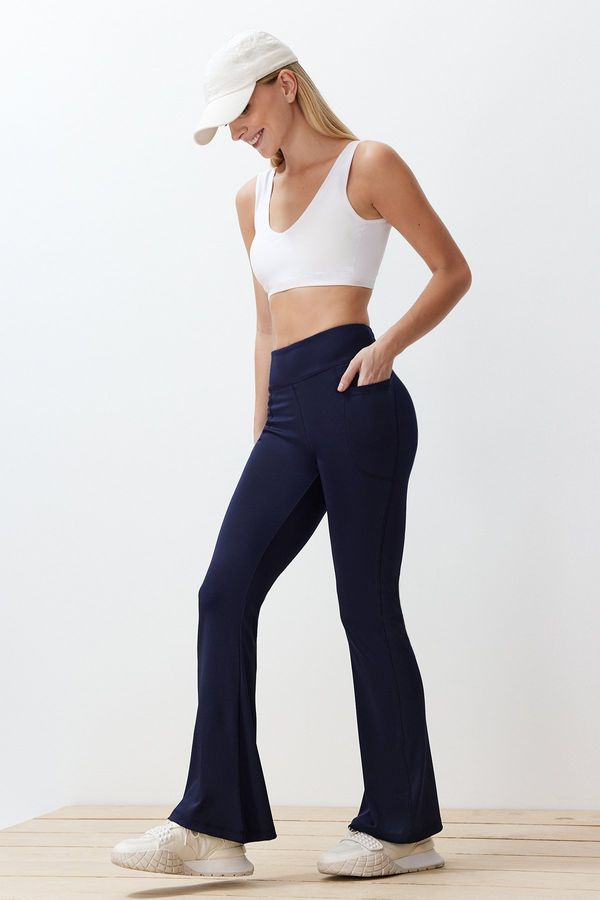 Trendyol Trendyol Navy Blue Scuba/Diving Fabric Relaxed Cut Flare Leg Knitted Sports Sweatpants