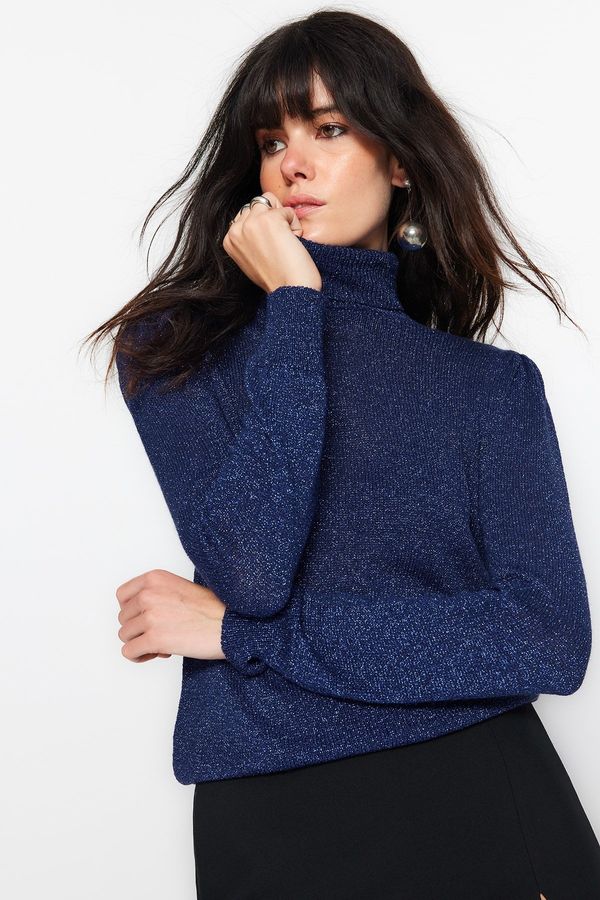 Trendyol Trendyol Navy Blue Silvery Stand Up Knitwear Sweater