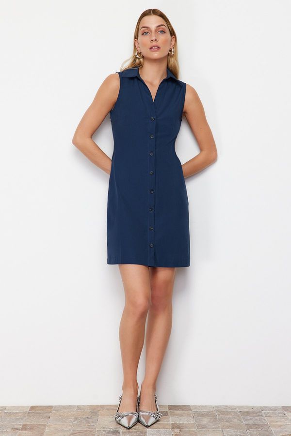 Trendyol Trendyol Navy Blue Sleeveless Mini Woven Shirt Dress