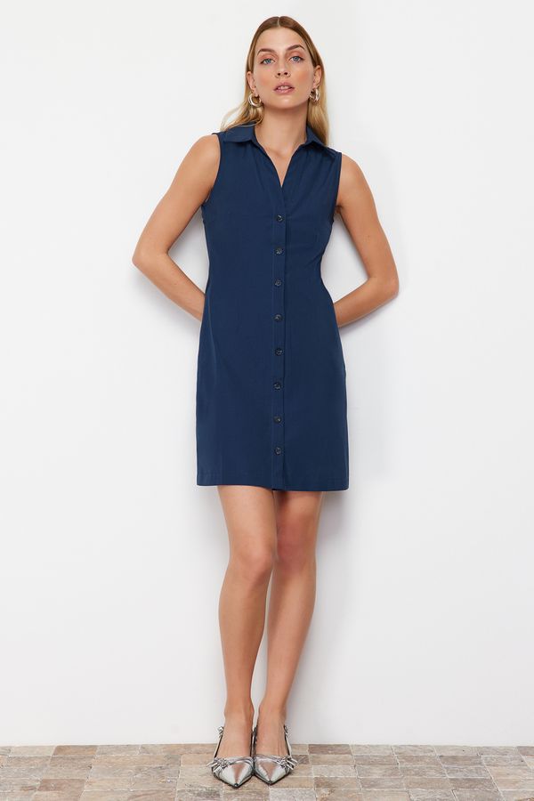 Trendyol Trendyol Navy Blue Sleeveless Mini Woven Shirt Dress