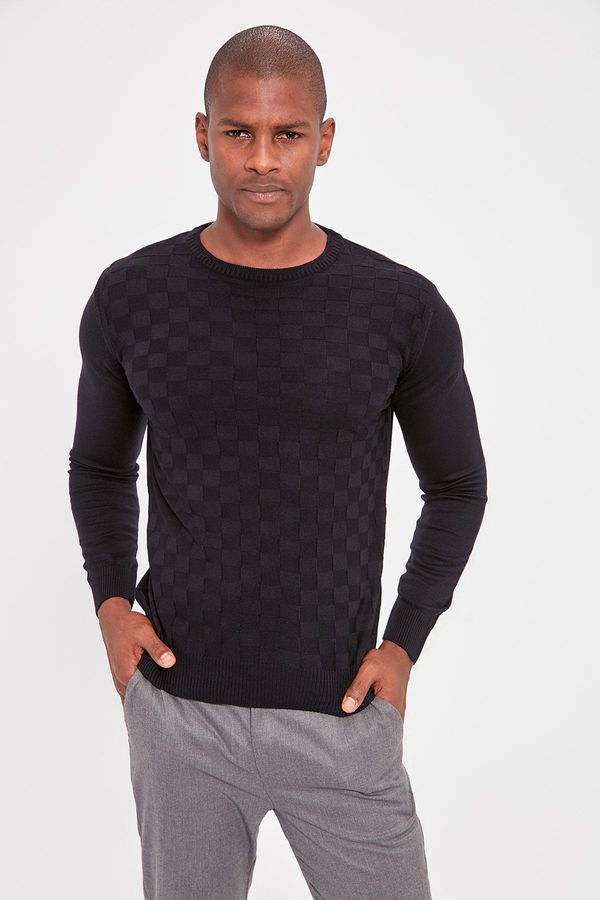 Trendyol Trendyol Navy Blue Slim Fit Crew Neck Textured Knitwear Sweater