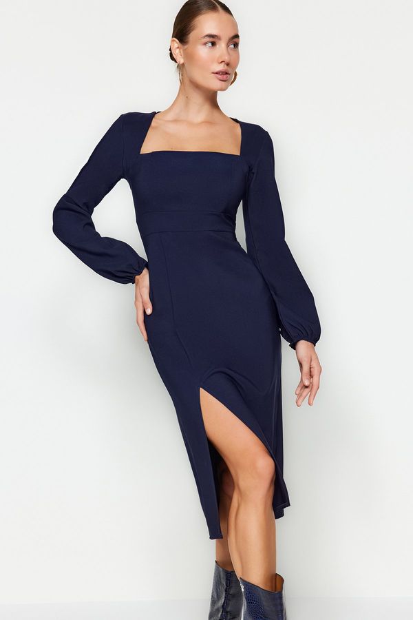 Trendyol Trendyol Navy Blue Slit Square Neck Woven Dress