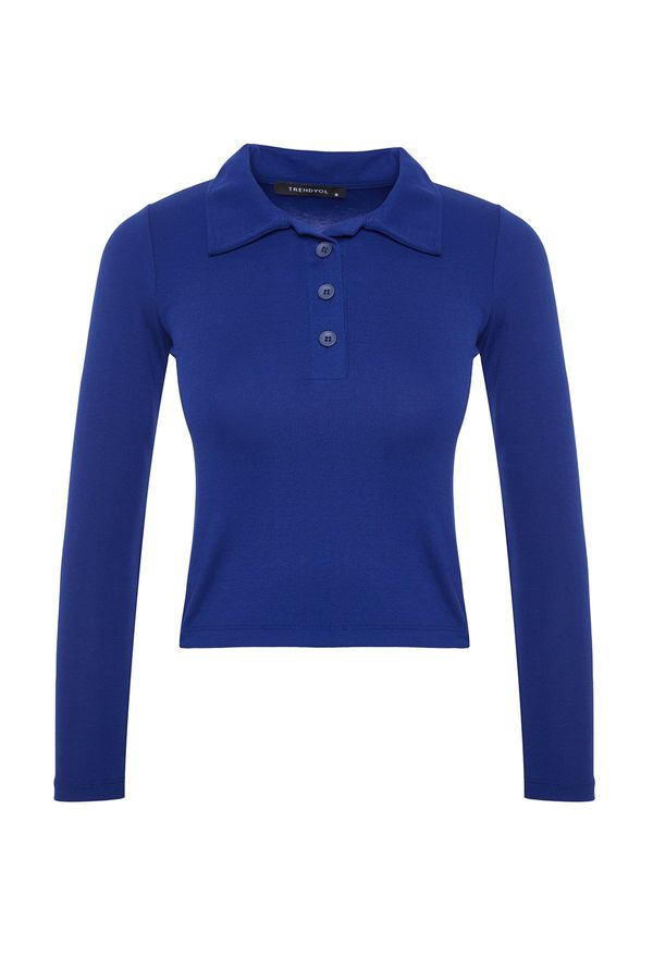 Trendyol Trendyol Navy Blue Soft Fabric Fitted/Situated Polo Neck Flexible Knitted Blouse