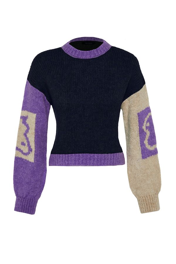 Trendyol Trendyol Navy Blue Soft Textured Color Block Knitwear Sweater
