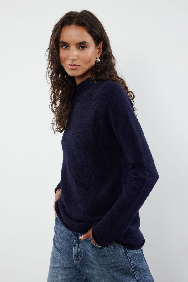 Trendyol Trendyol Navy Blue Soft Textured High Collar Knitwear Sweater