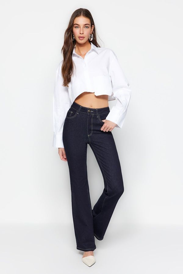 Trendyol Trendyol Navy Blue Stitch Detail High Waist Flare Jeans