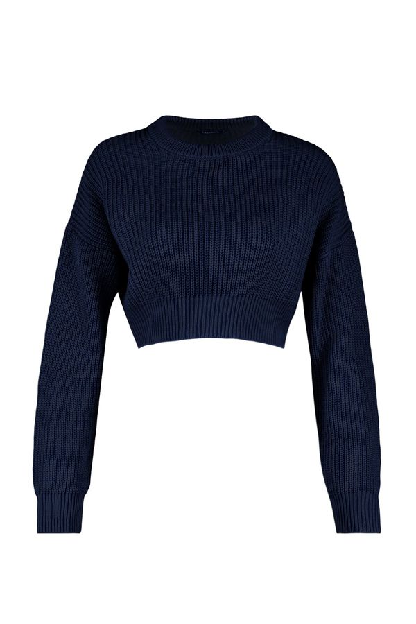 Trendyol Trendyol Navy Blue Super Crop Crew Neck Knitwear Sweater