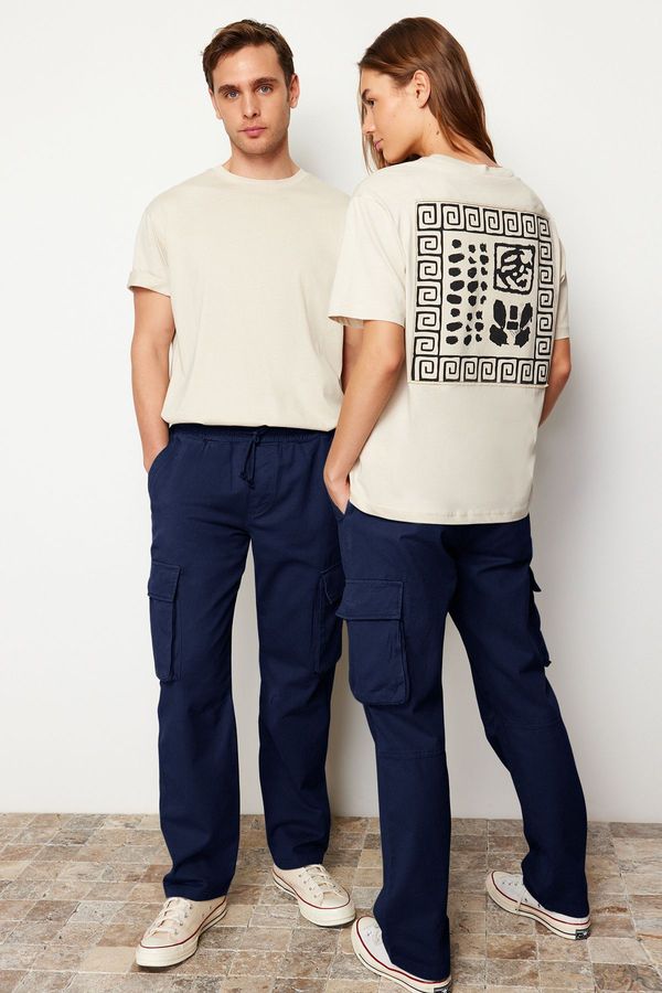 Trendyol Trendyol Navy Blue Unisex Regular Fit Elastic Waist Tie-Up Cargo Pocket Trousers