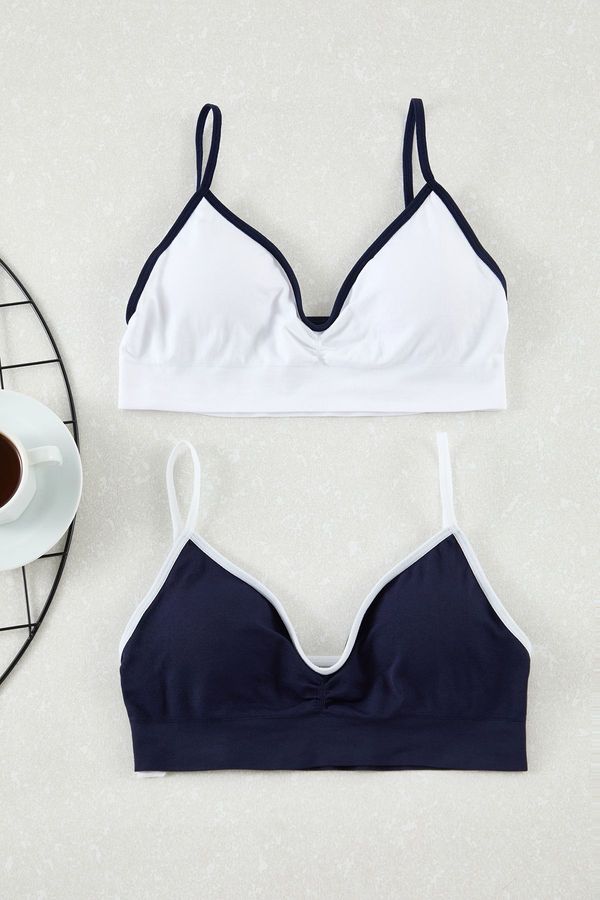 Trendyol Trendyol Navy Blue-White 2-Pack Seamless/Seamless Non-wired Cupped Bustier Knitted Bra