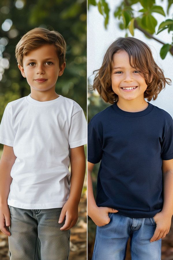 Trendyol Trendyol Navy Blue-White Boy 2-Piece Basic Set Knitted T-Shirt