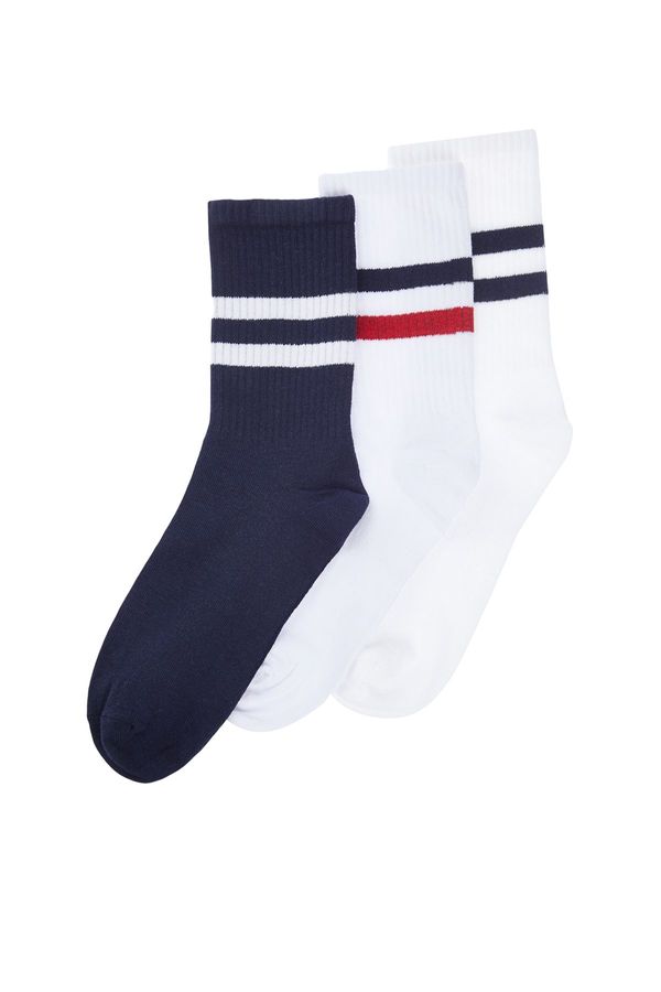 Trendyol Trendyol Navy Blue-White Unisex 3-Piece Cotton Striped College-Tennis-Medium Size Socks
