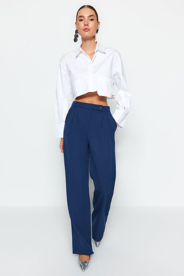 Trendyol Trendyol Navy Blue Wide Leg Wide Leg High Waist Woven Fabric Trousers