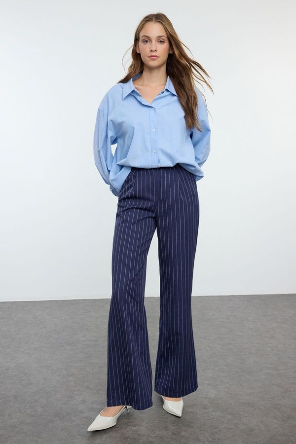 Trendyol Trendyol Navy Blue Wide Leg/Wide Leg Woven Striped Trousers