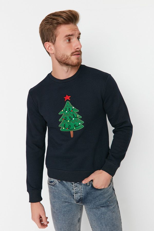 Trendyol Trendyol Navy Regular/Regular Fit Christmas Printed Fleece Long Sleeve Sweatshirt