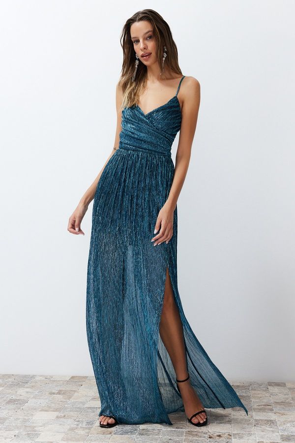 Trendyol Trendyol Oil A-Cut Glittering Knitted Long Evening Dress