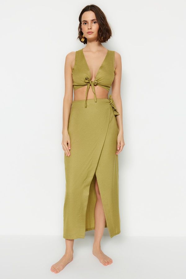 Trendyol Trendyol Oil Green Woven Binding Blouse and Skirt Set