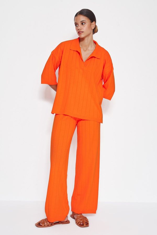 Trendyol Trendyol Orange Basic Corded Knitwear Top and Bottom Set