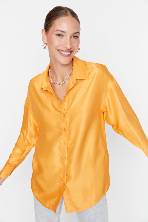 Trendyol Trendyol Orange Basic Oversize Woven Satin Shirt