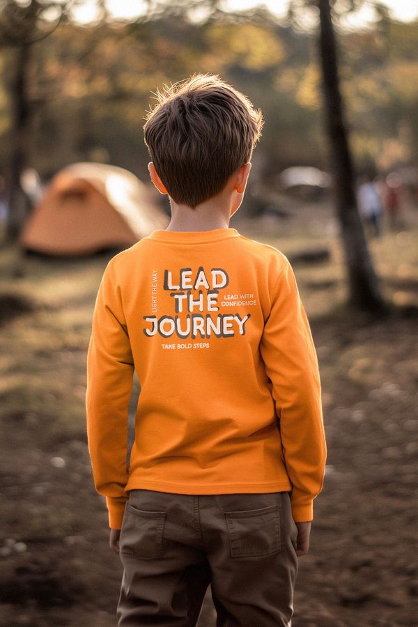 Trendyol Trendyol Orange Boy Back Printed Knitted T-Shirt