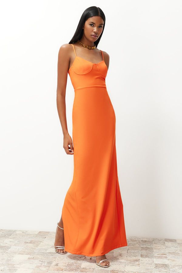 Trendyol Trendyol Orange Chest Detailed Fitted Long Evening Dress
