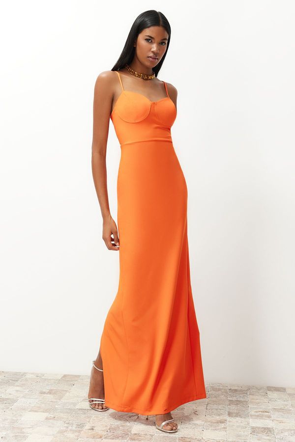 Trendyol Trendyol Orange Chest Detailed Fitted Woven Long Evening Dress