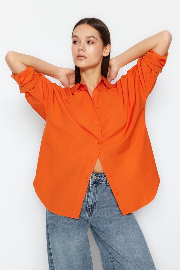 Trendyol Trendyol Orange Cotton Oversize Wide Fit Woven Shirt