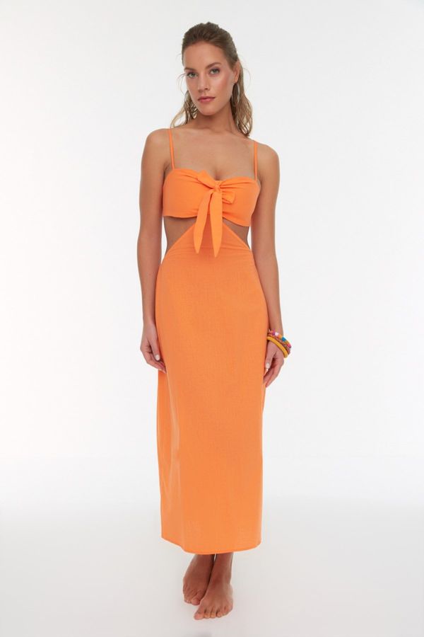 Trendyol Trendyol Orange Cut Out Lace-Up Detailed Beach Dress