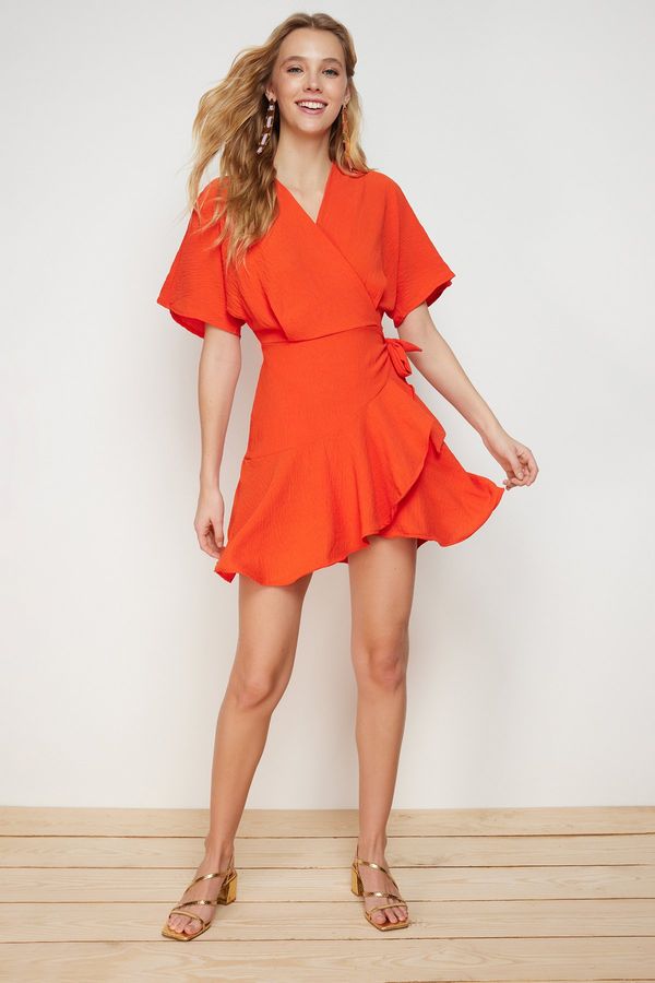 Trendyol Trendyol Orange Double Breasted Skirt Flounced Mini Woven Dress