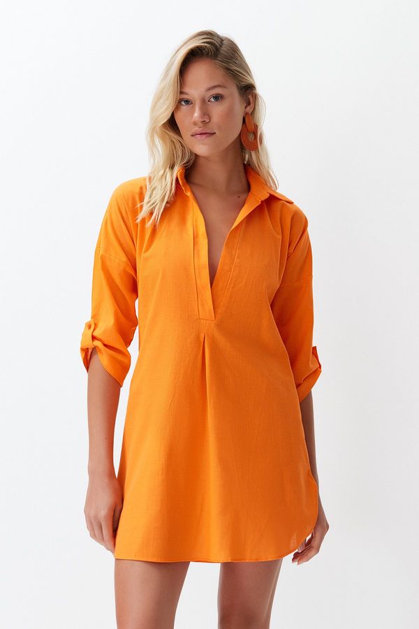 Trendyol Trendyol Orange Mini Woven 100% Cotton Beach Dress