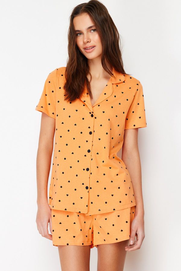 Trendyol Trendyol Orange Multicolor 100% Cotton Polka Dot Knitted Pajamas Set