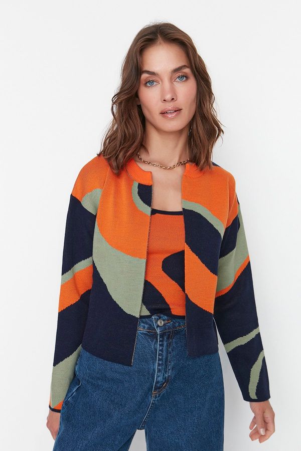 Trendyol Trendyol Orange Patterned Blouse- Cardigan Knitwear Suit