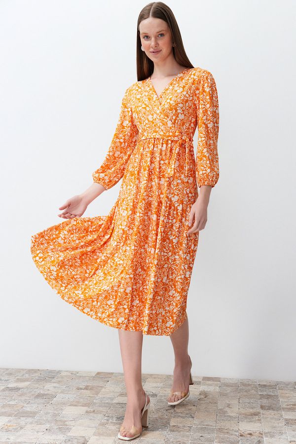 Trendyol Trendyol Orange Sash Detail Double Breasted Skater/Waist Open Knitted Maxi Dress