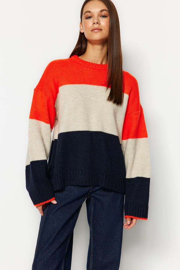 Trendyol Trendyol Orange Soft Textured Color Block Knitwear Sweater